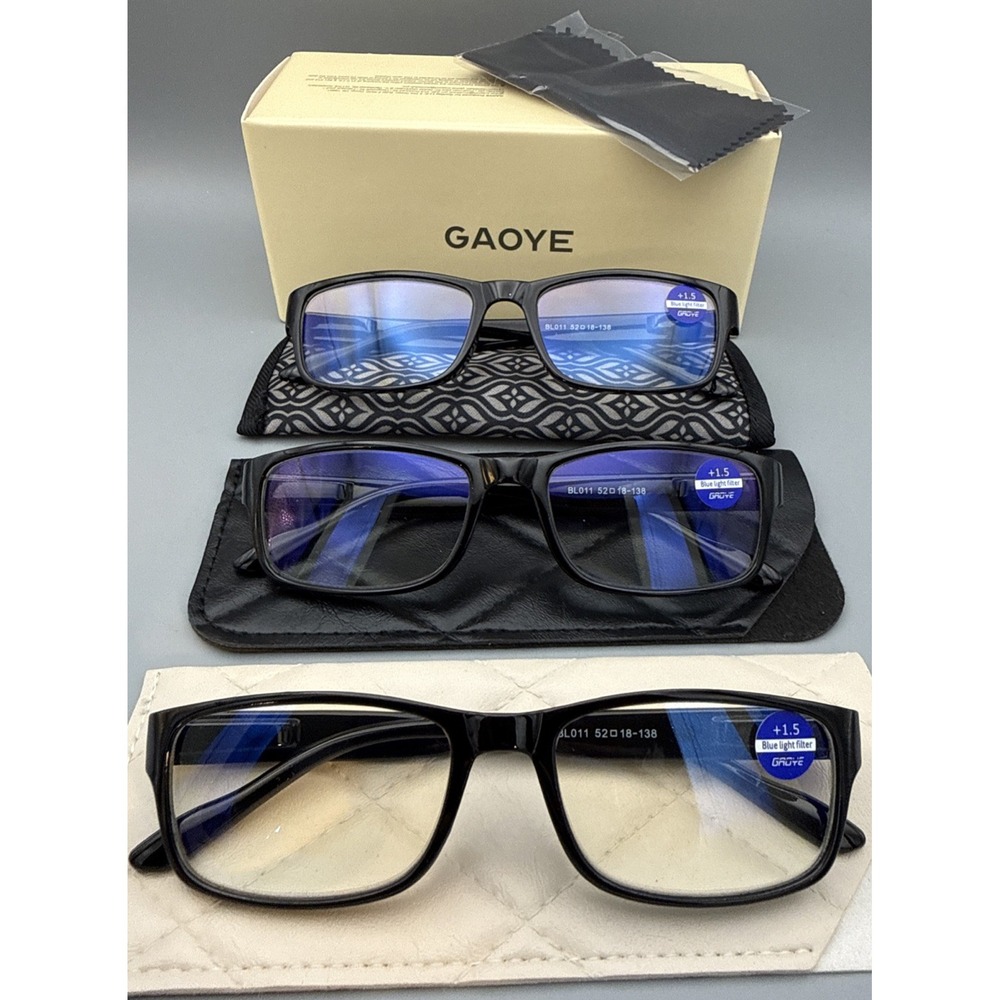 Gaoye Professional Reading Glasses-3 Pair, Blue Light Protection, +1.50 Magnific